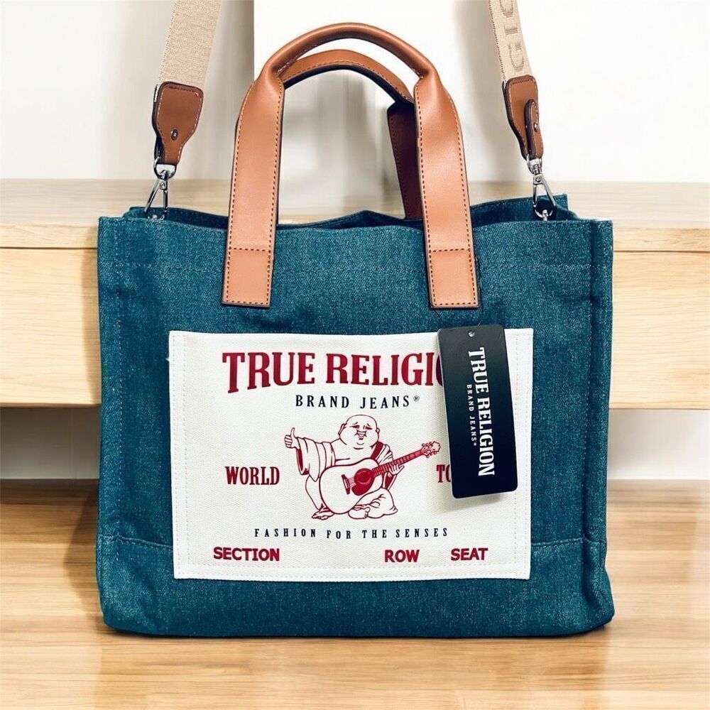 NWT Gorgeous True Religion Denim Signature Guitar Strap Crossbody Tote Bag - Picture 14 of 16